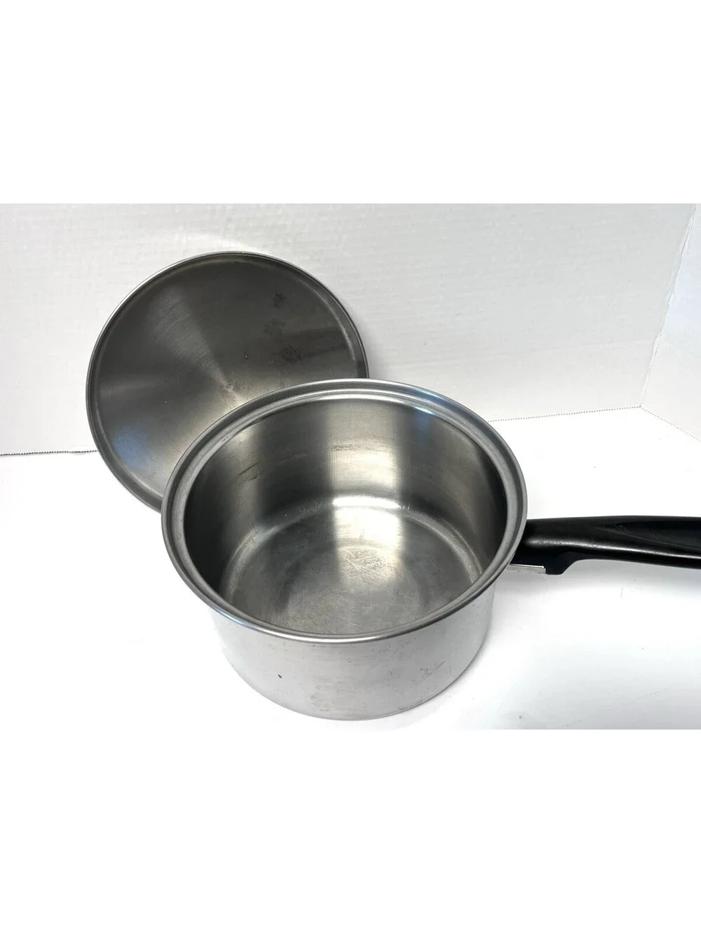 Set of 2 Vtg Lustre Craft 1 Qt & 2 Qt Multi-core Stainless Saucepan Pot w/ Lids
